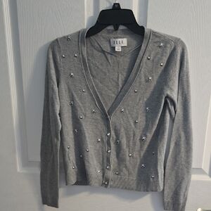 Elle Gray Cropped Cardigan with Pearl Embellishment size Small